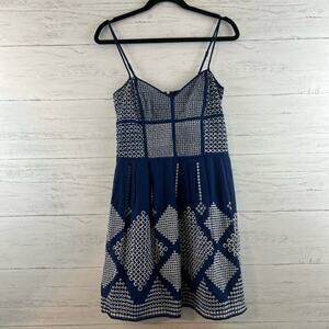 Parker Blue Embroidered V Neck Spaghetti Strap Dress Size M